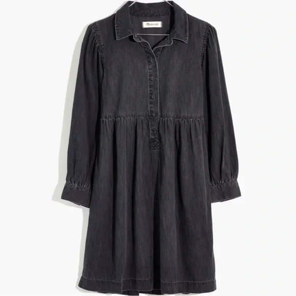 Madewell Denim Babydoll Button Front Shirtdress in Washed Black Size Medium Boho - Picture 3 of 12